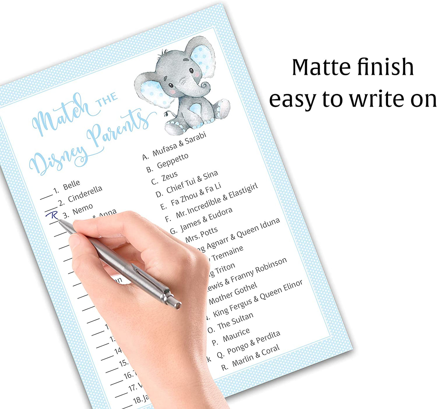 Blue Elephant Baby Shower Game - Disney Parent Match • SET of 25