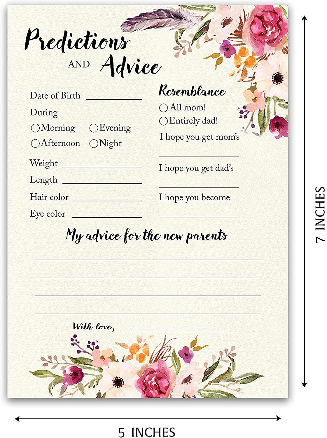 Floral Bohemian Baby Shower Game - Predictions & Advice Cards • SET of 25