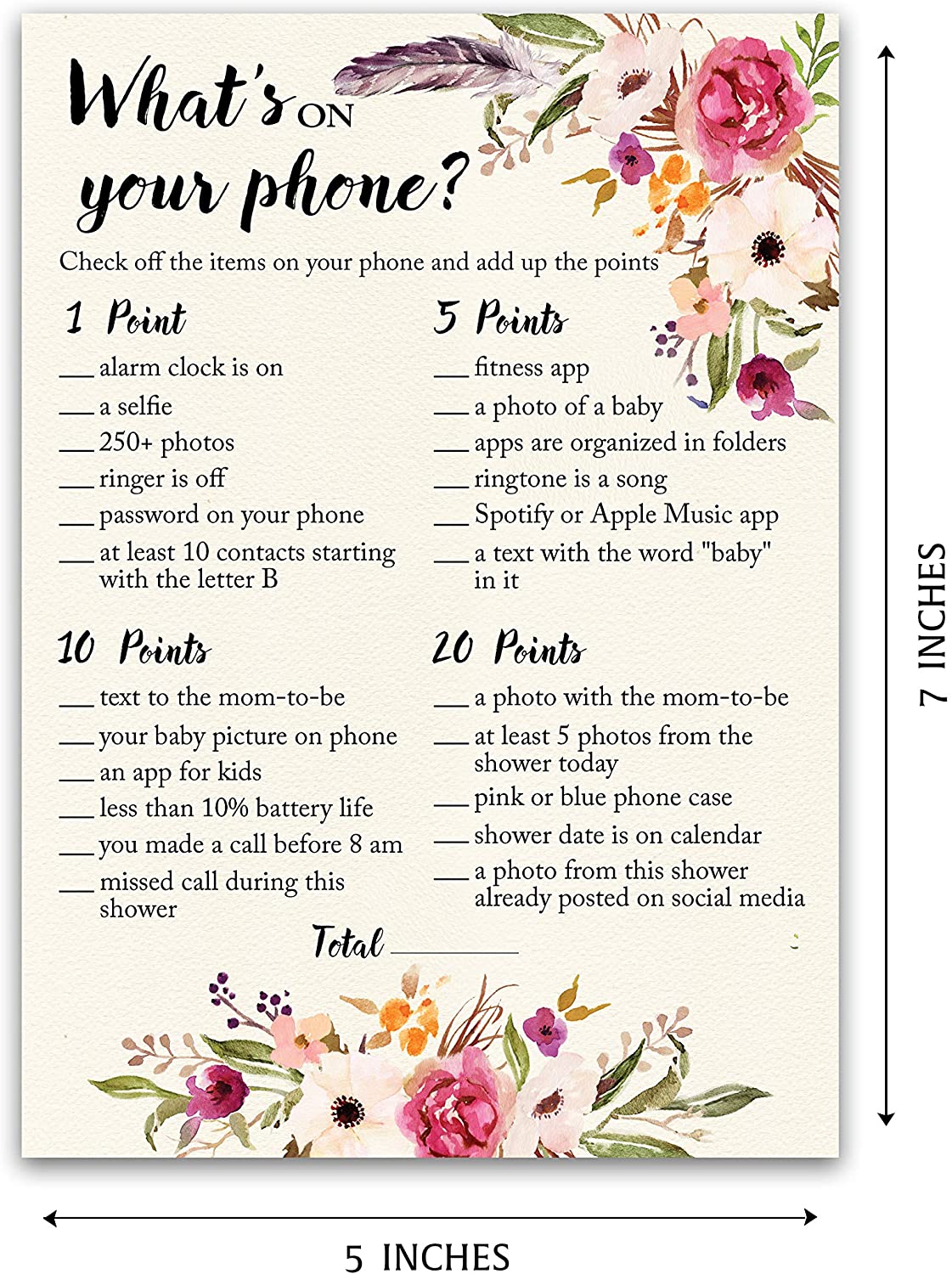Floral Bohemian Baby Shower Game - What's On Your Phone • SET of 25