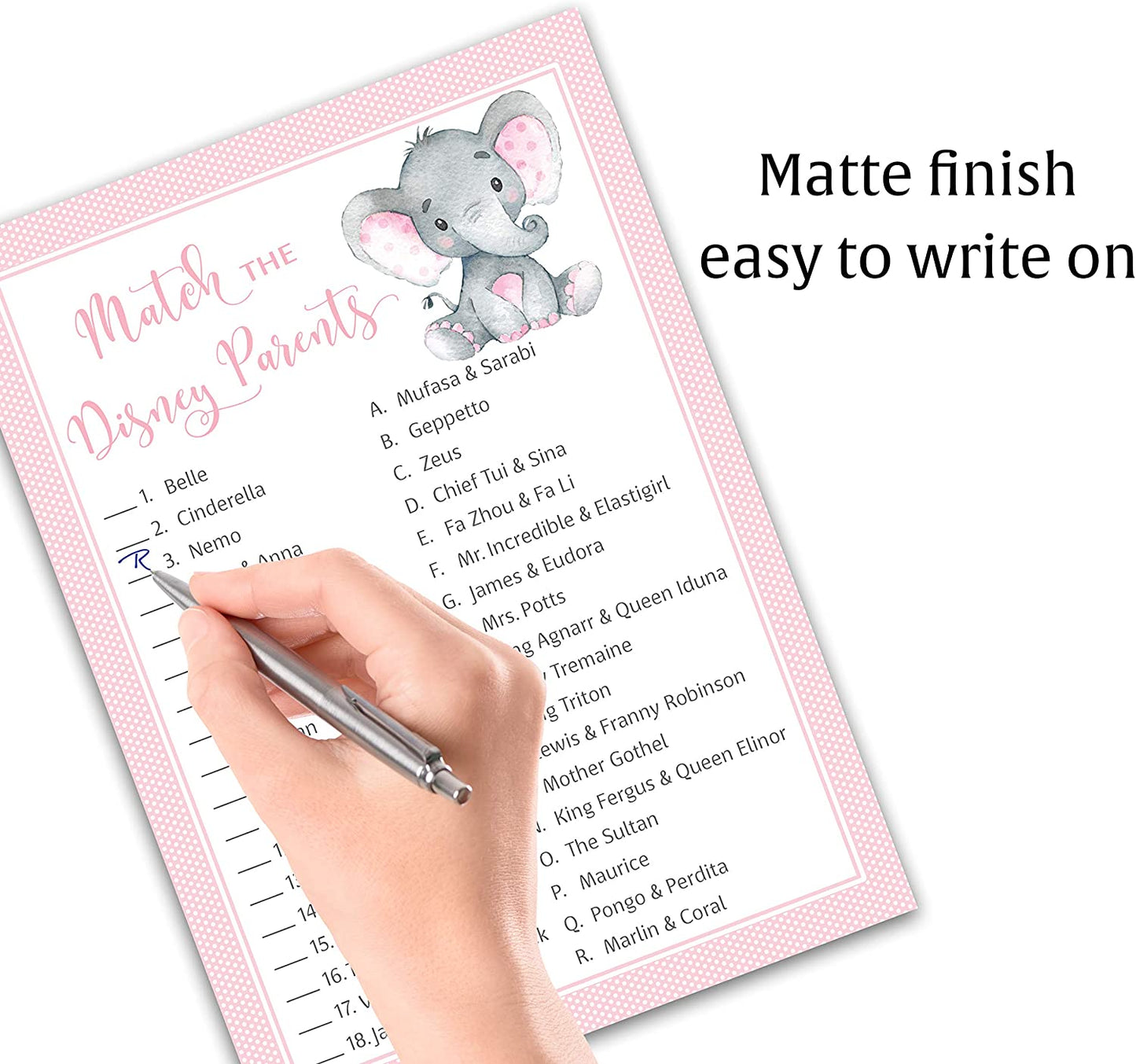 Pink Elephant Baby Shower Game - Disney Parent Match • SET of 25