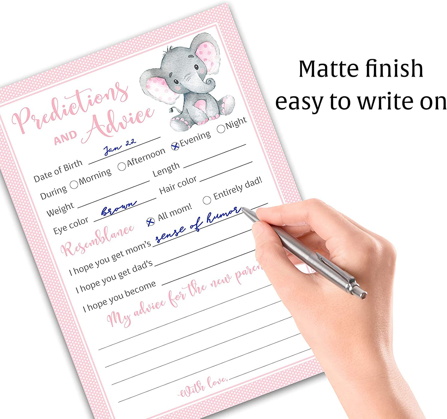 Pink Elephant Baby Shower Game - Predictions & Advice Cards • SET of 25