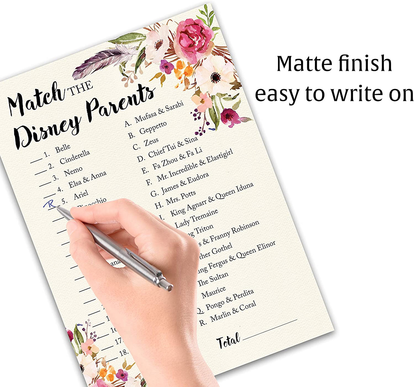 Floral Bohemian Baby Shower Game - Disney Parent Match • SET of 25