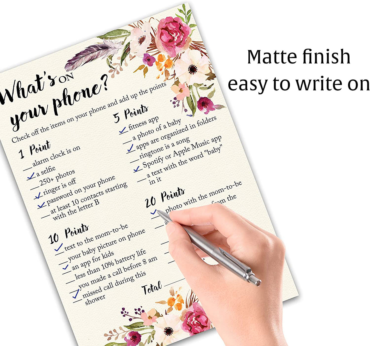 Floral Bohemian Baby Shower Game - What's On Your Phone • SET of 25