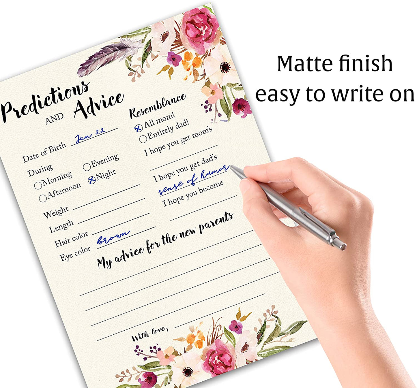Floral Bohemian Baby Shower Game - Predictions & Advice Cards • SET of 25