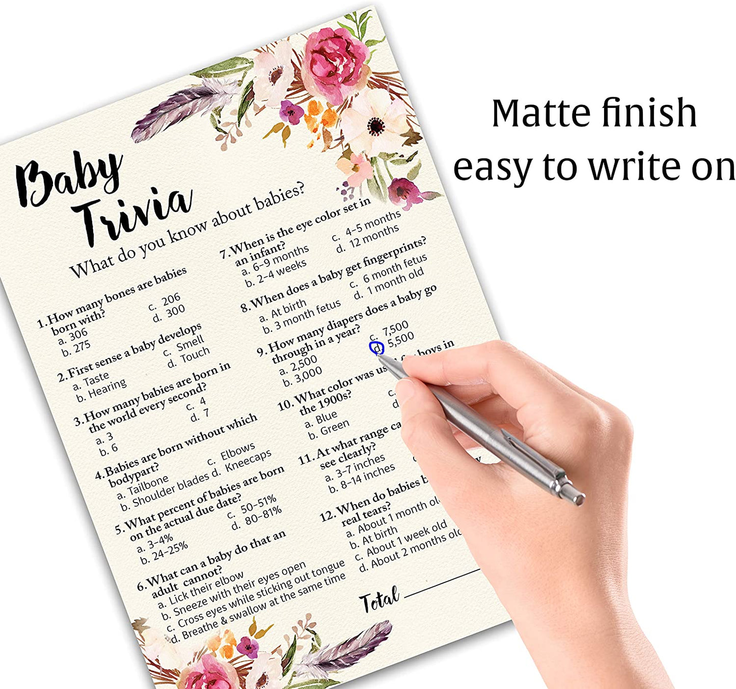 Floral Bohemian Baby Shower Game - Baby Trivia • SET of 25