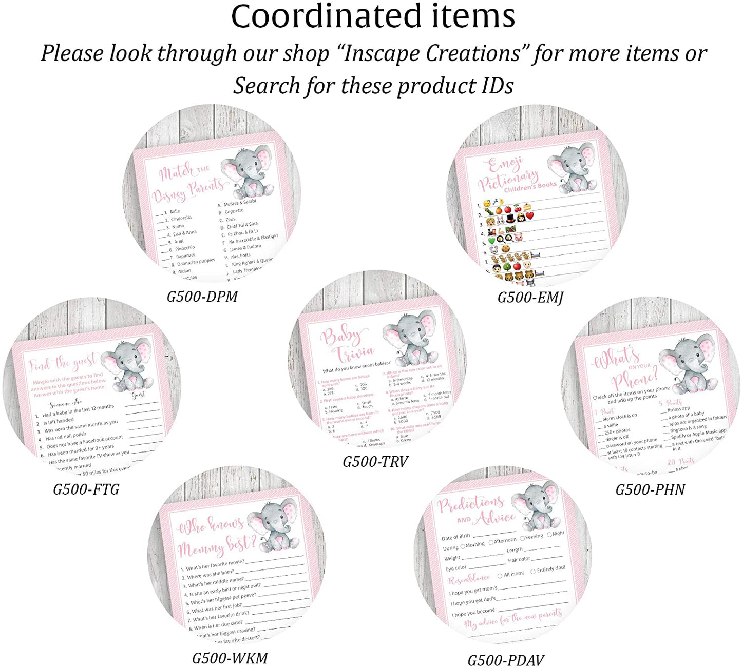 Pink Elephant Baby Shower Game - What's On Your Phone • SET of 25