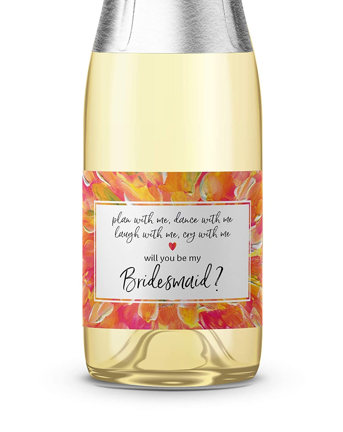 Will You Be My Bridesmaid Mini Champagne Labels • Floral Bridesmaid Proposal, Maid / Matron of Honor Ask • SET of 8