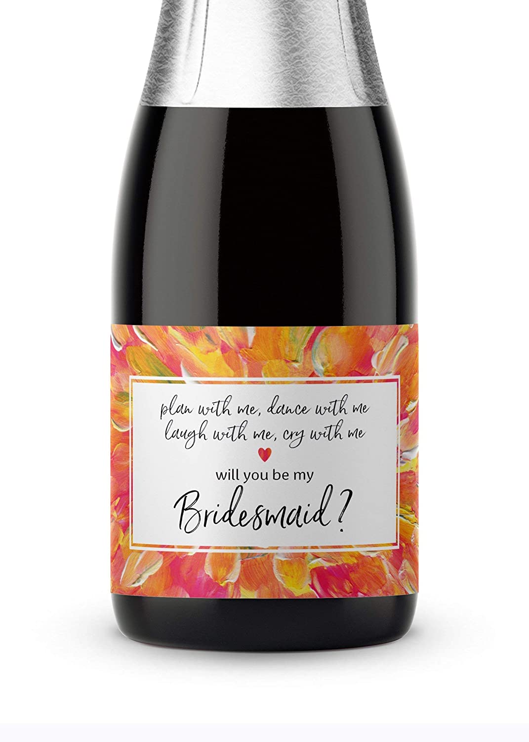 Will You Be My Bridesmaid Mini Champagne Labels • Floral Bridesmaid Proposal, Maid / Matron of Honor Ask • SET of 8
