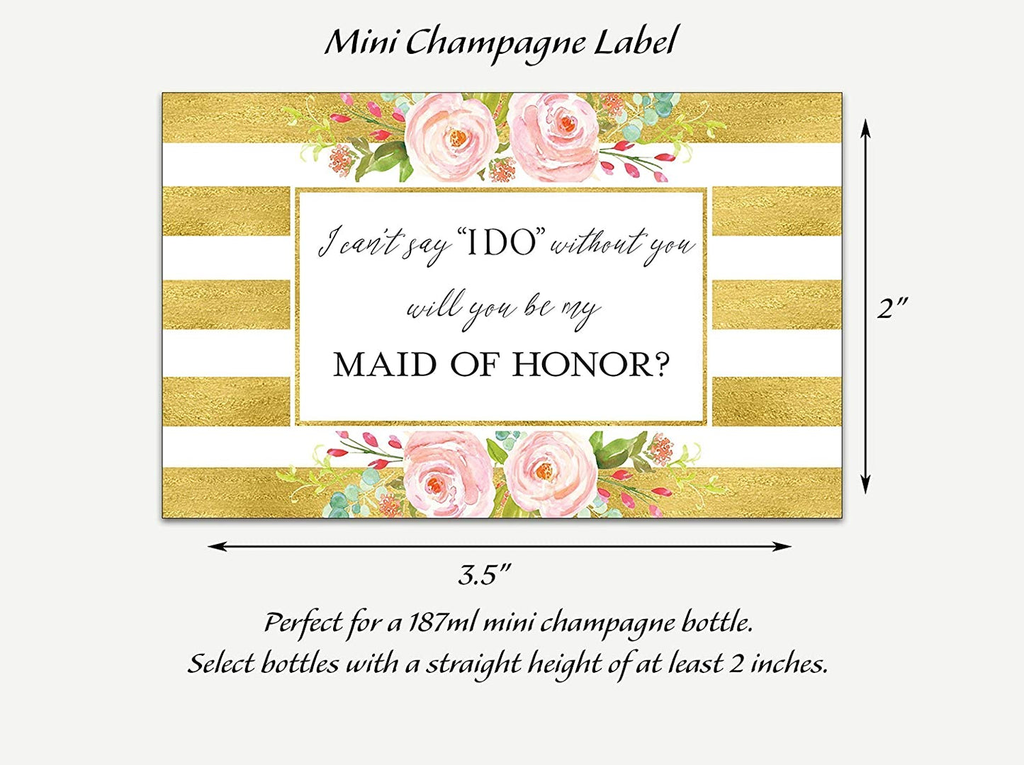 Will You Be My Bridesmaid Mini Champagne Labels • Bridesmaid Proposal, Maid / Matron of Honor Ask • 8 DIFFERENT Colors • SET of 8