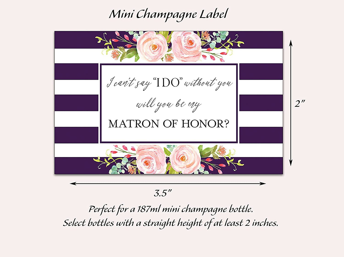 Will You Be My Bridesmaid Mini Champagne Labels • Bridesmaid Proposal, Maid / Matron of Honor Ask • 8 DIFFERENT Colors • SET of 14