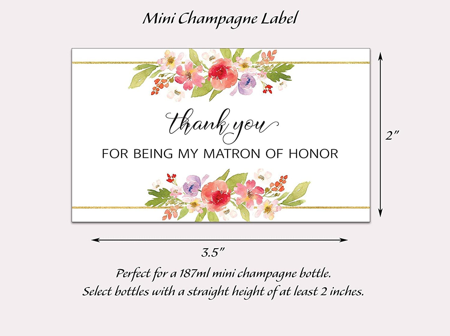 Thank You For Being My Bridesmaid Mini Champagne Labels • Bridesmaid, Maid / Matron of Honor Thank You • SET of 8