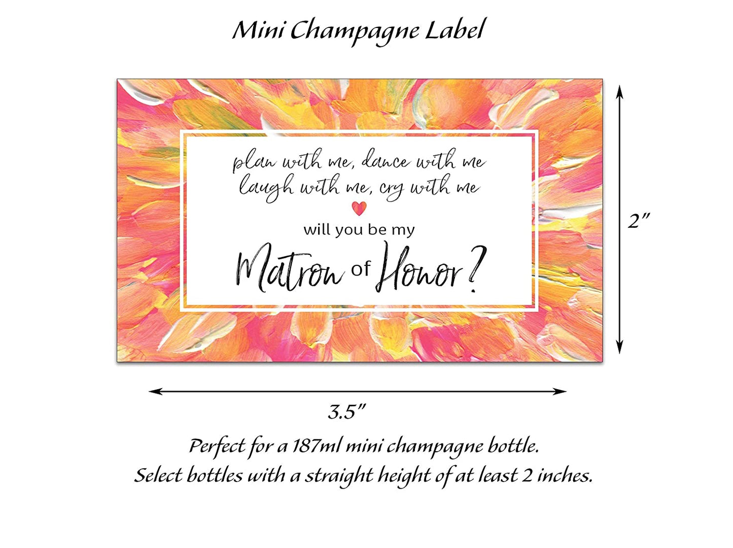 Will You Be My Bridesmaid Mini Champagne Labels • Floral Bridesmaid Proposal, Maid / Matron of Honor Ask • SET of 8