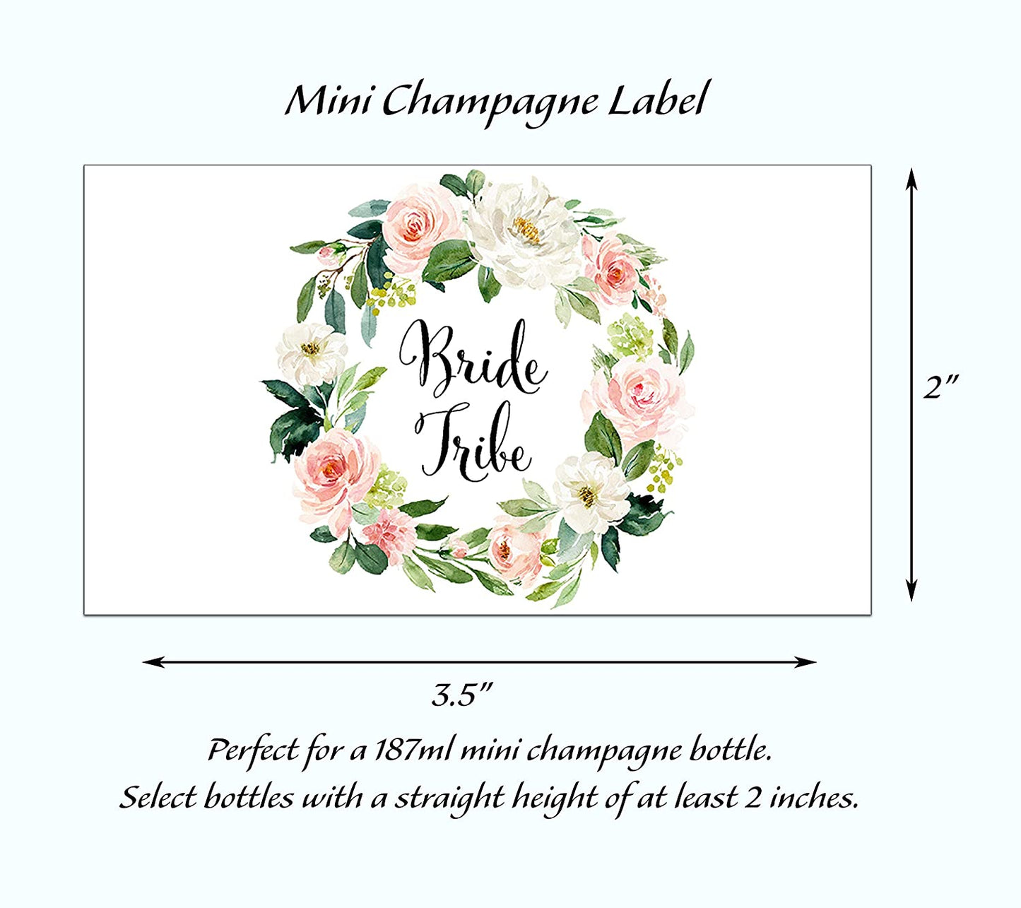 Bride Tribe • Boho Chic Blush Rose Bachelorette Party, Bridal Shower Mini Champagne Labels • SET of 12