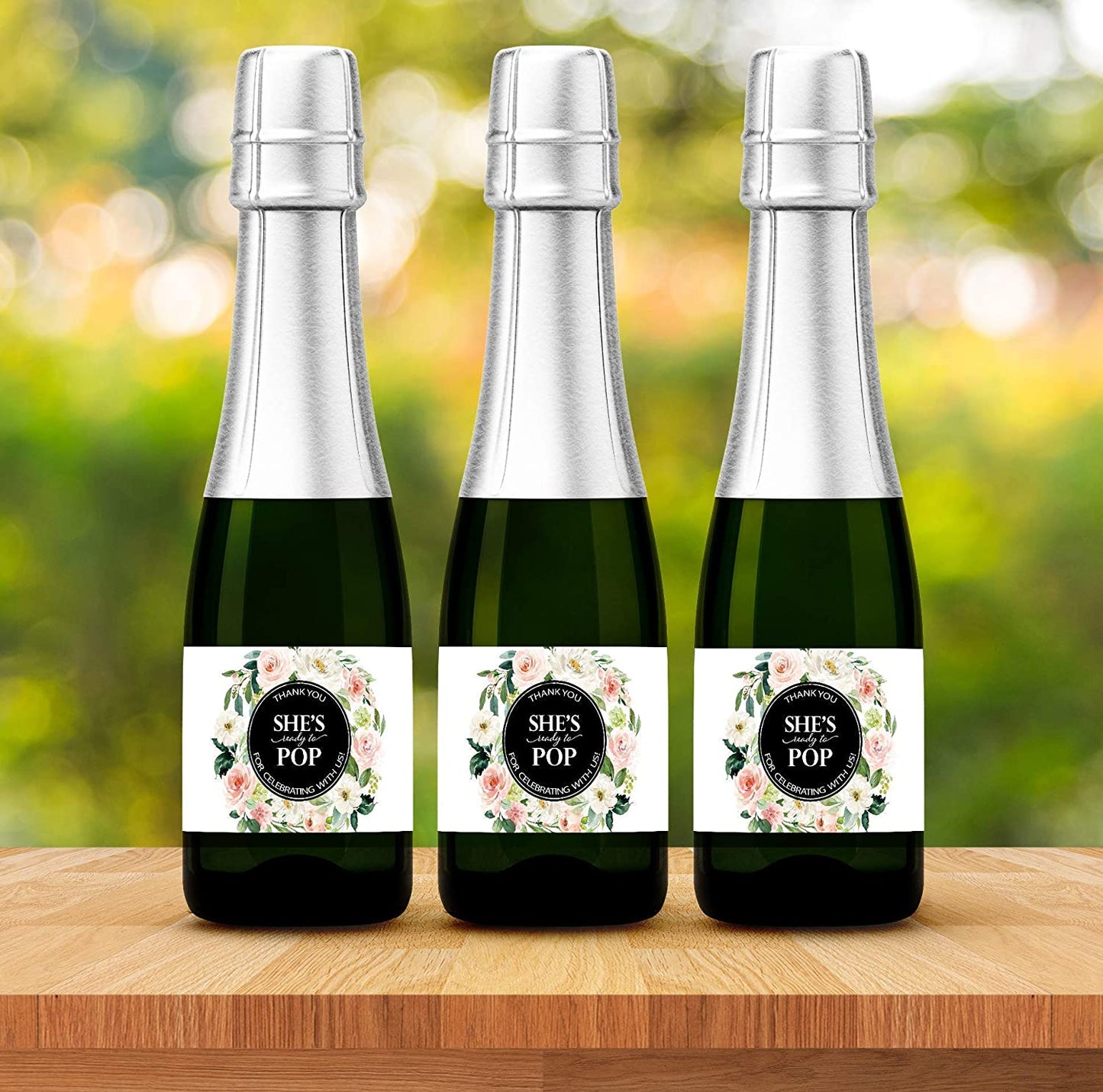 She's Ready To Pop • Blush Rose Baby Shower Mini Champagne Labels • SET of 18