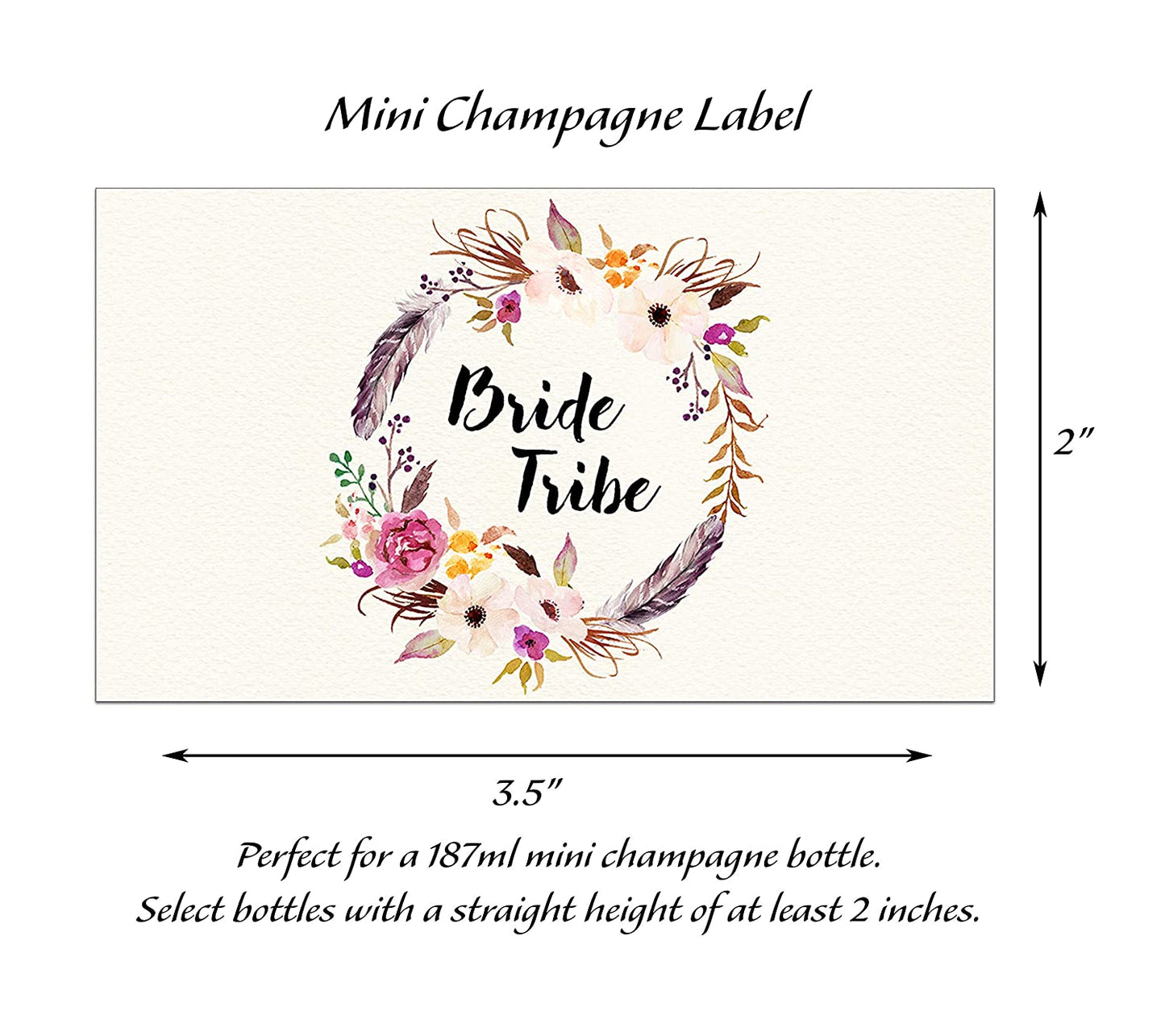 Bride Tribe • Bohemian Bachelorette Party, Bridal Shower Mini Champagne Labels • SET of 12