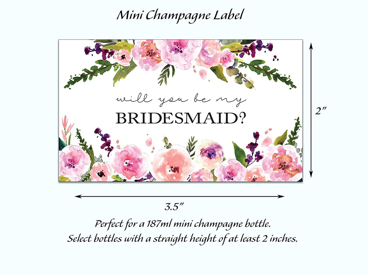 Will You Be My Bridesmaid Mini Champagne Labels • Bridesmaid Proposal, Maid / Matron of Honor Ask • SET of 8