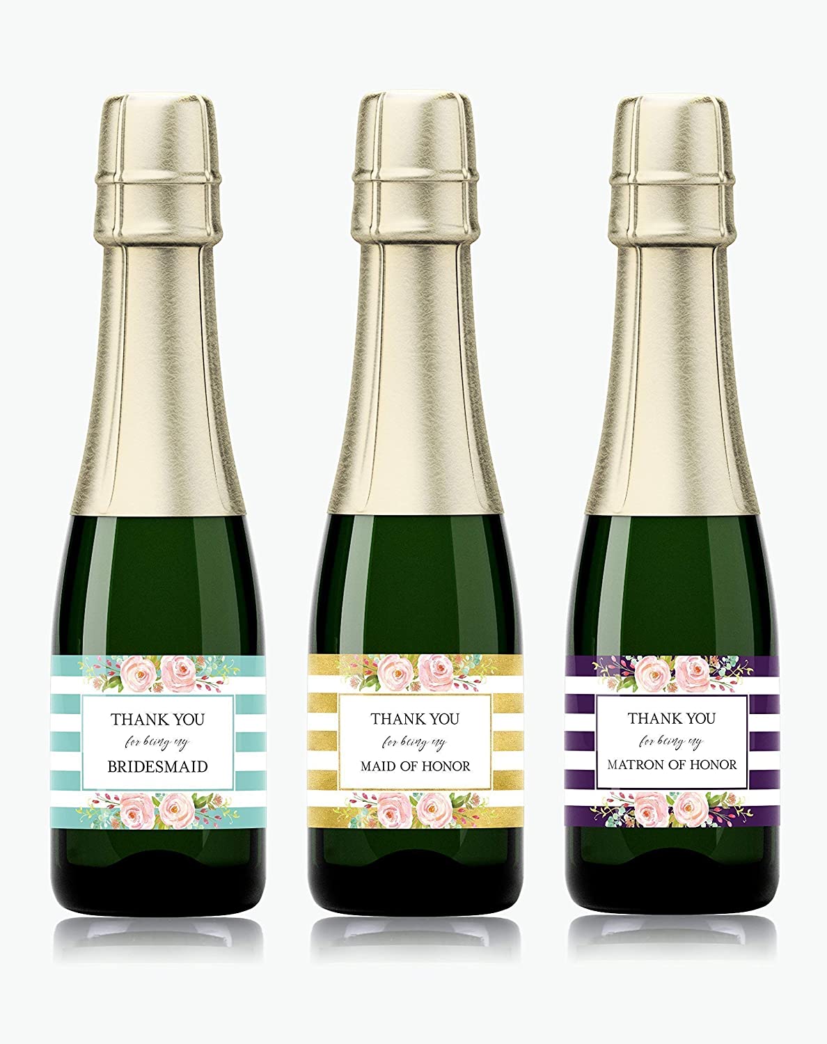 Thank You For Being My Bridesmaid Mini Champagne Labels • Bridesmaid, Maid / Matron of Honor Thank You • 8 DIFFERENT Colors • SET of 8