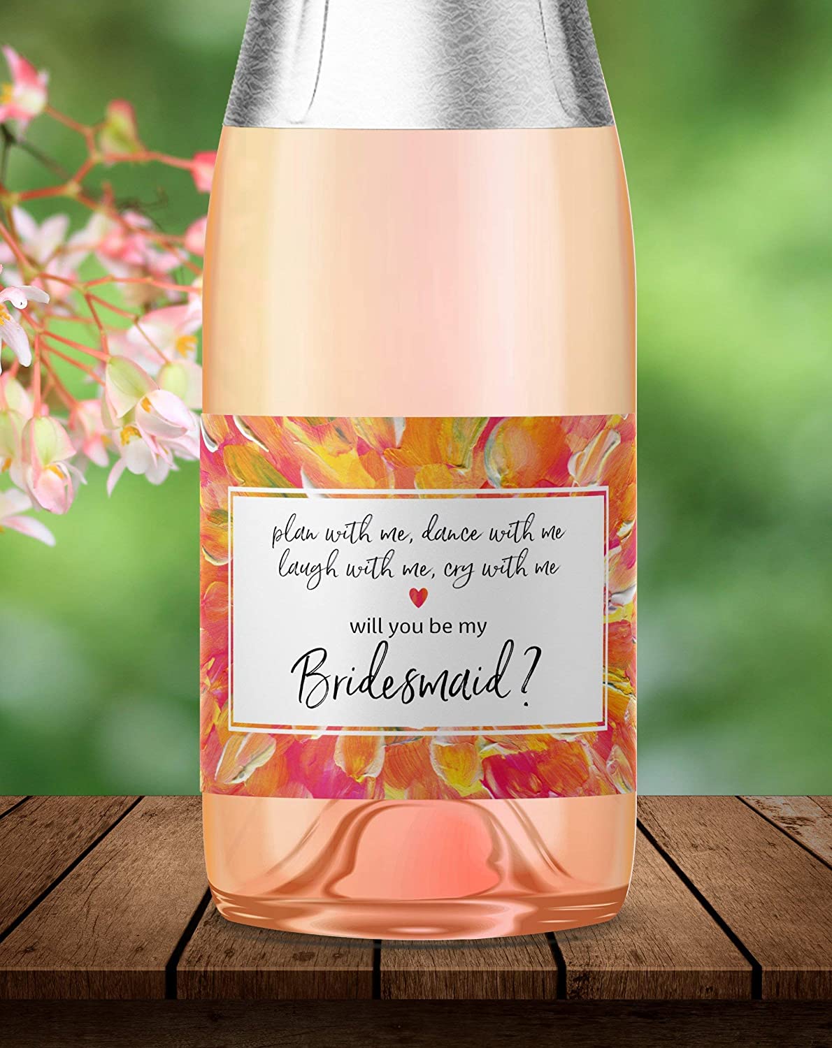 Will You Be My Bridesmaid Mini Champagne Labels • Floral Bridesmaid Proposal, Maid / Matron of Honor Ask • SET of 8