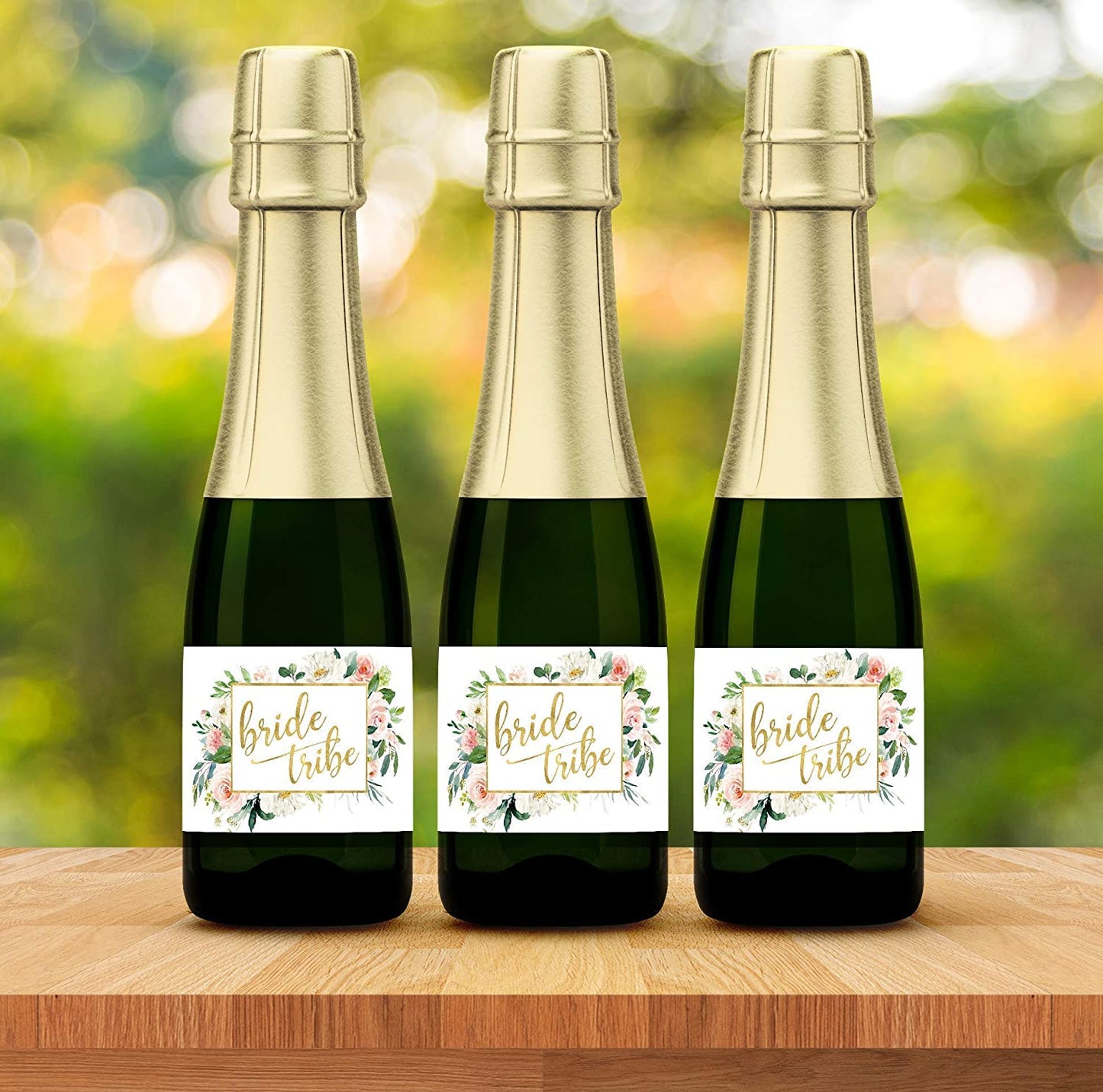 Bride Tribe • Blush Rose Bachelorette Party, Bridal Shower Mini Champagne Labels • SET of 12