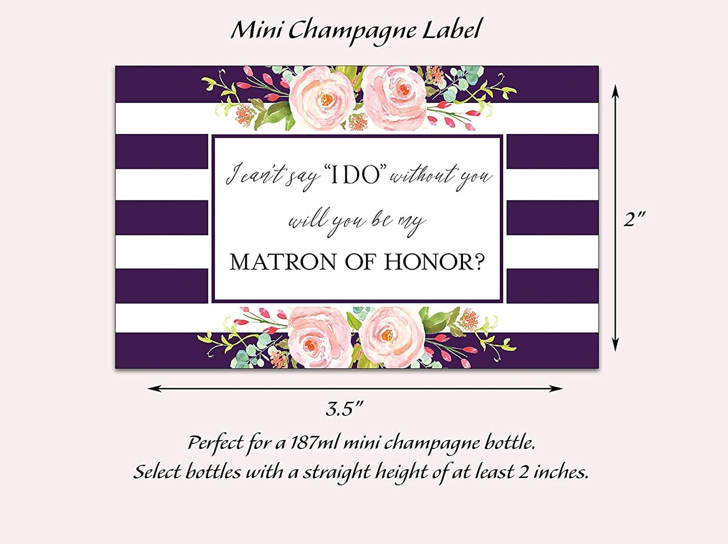 Will You Be My Bridesmaid Mini Champagne Labels • Bridesmaid Proposal, Maid / Matron of Honor Ask • 8 DIFFERENT Colors • SET of 8