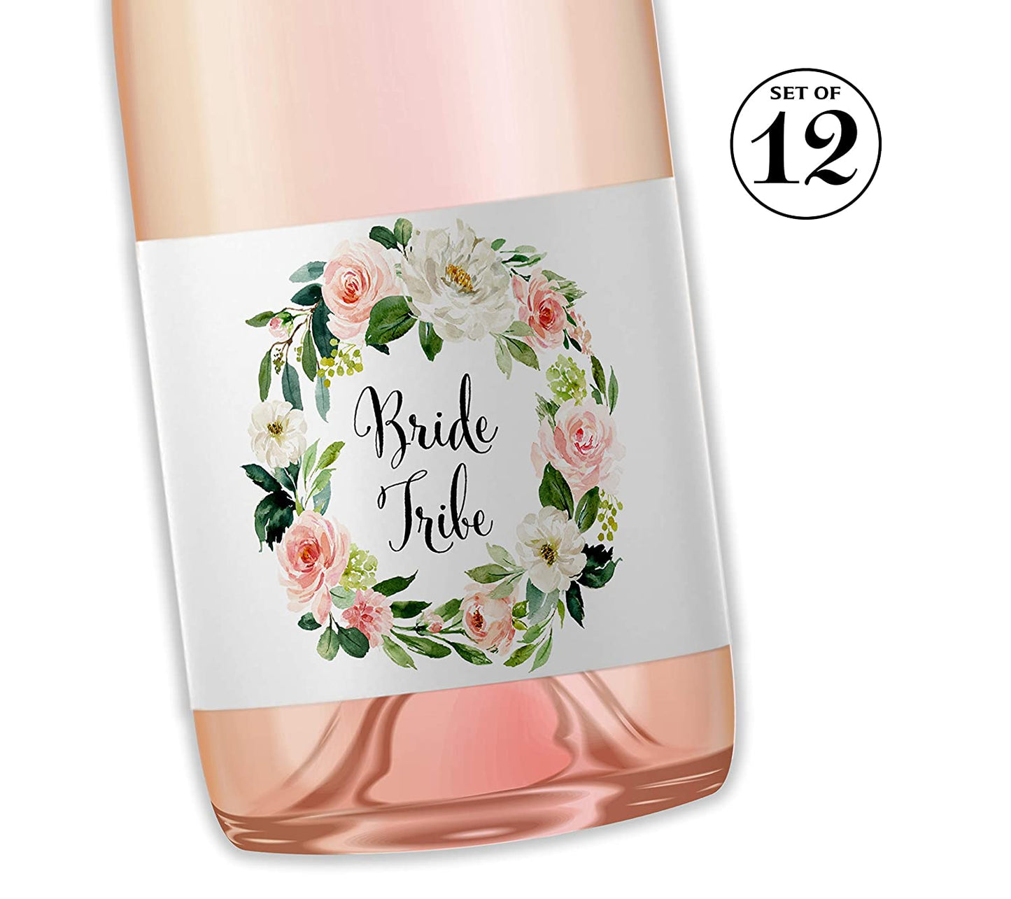 Bride Tribe • Boho Chic Blush Rose Bachelorette Party, Bridal Shower Mini Champagne Labels • SET of 12