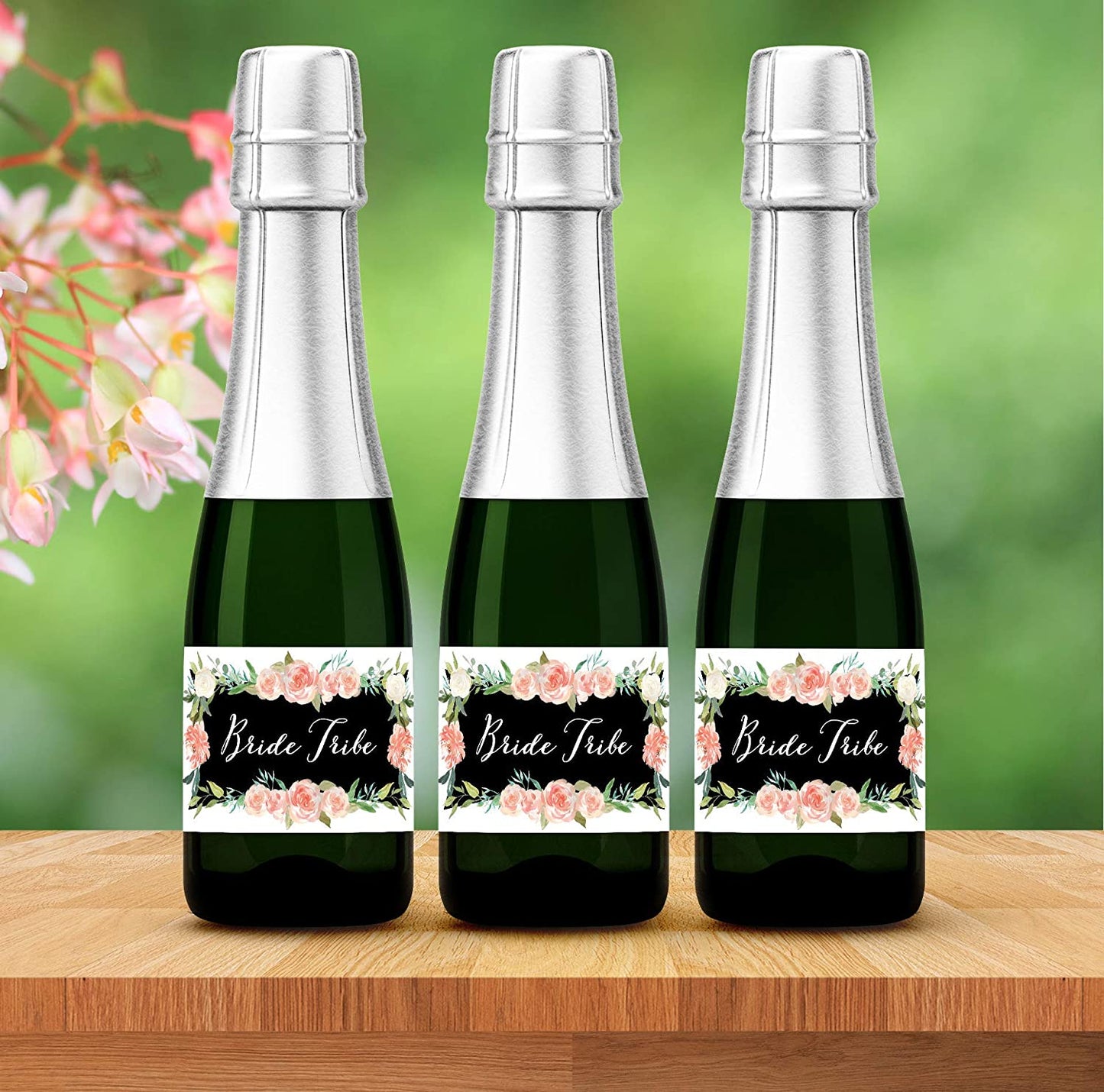 Bride Tribe • Bachelorette Party, Bridal Shower Mini Champagne Labels • SET of 12