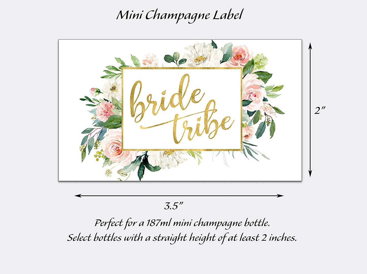Bride Tribe • Blush Rose Bachelorette Party, Bridal Shower Mini Champagne Labels • SET of 12