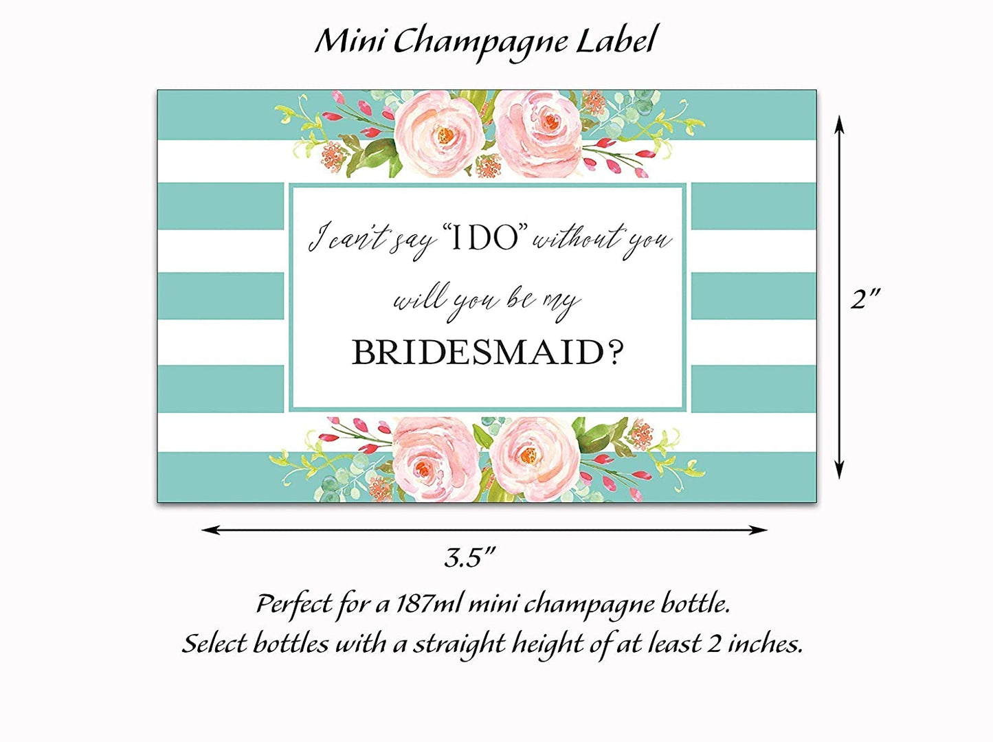 Will You Be My Bridesmaid Mini Champagne Labels • Bridesmaid Proposal, Maid / Matron of Honor Ask • 8 DIFFERENT Colors • SET of 8