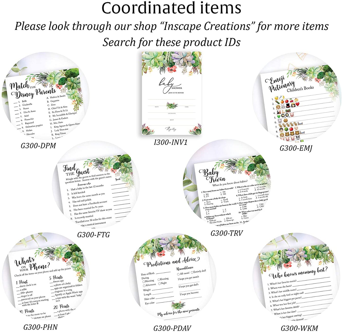 Floral Green Succulents Baby Shower Invitations • SET of 25