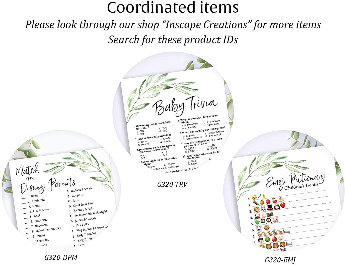Greenery Baby Shower Game - Disney Parent Match • SET of 25