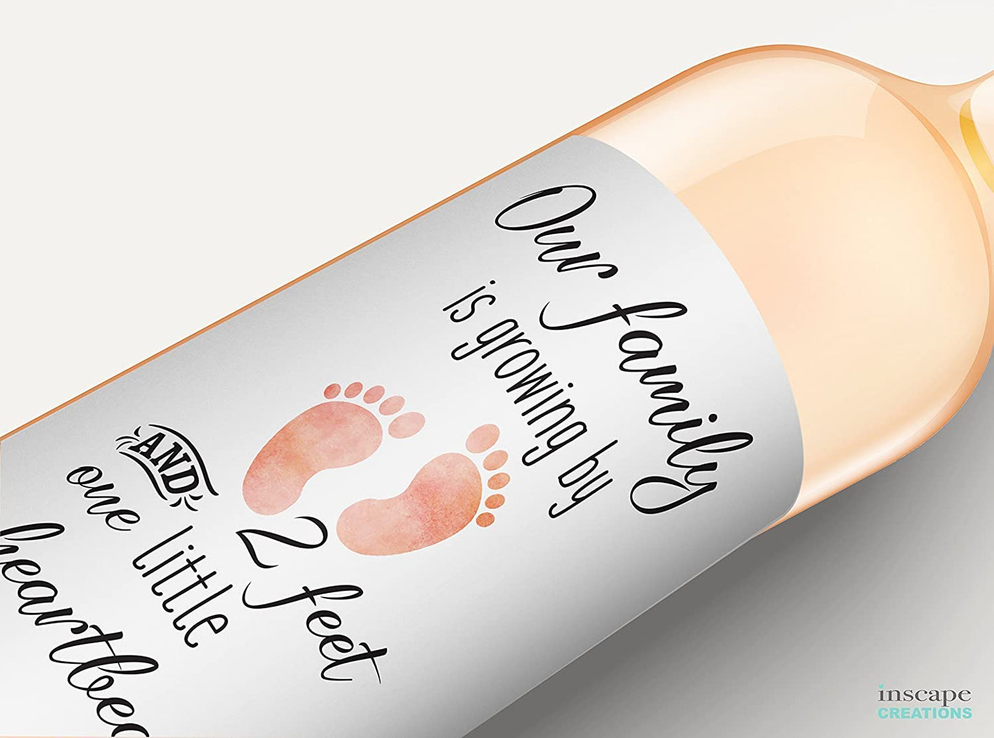 Pregnancy Announcement Wine Labels - 2 Feet & 1 Little Heartbeat • GENDER NEUTRAL • SET of 6