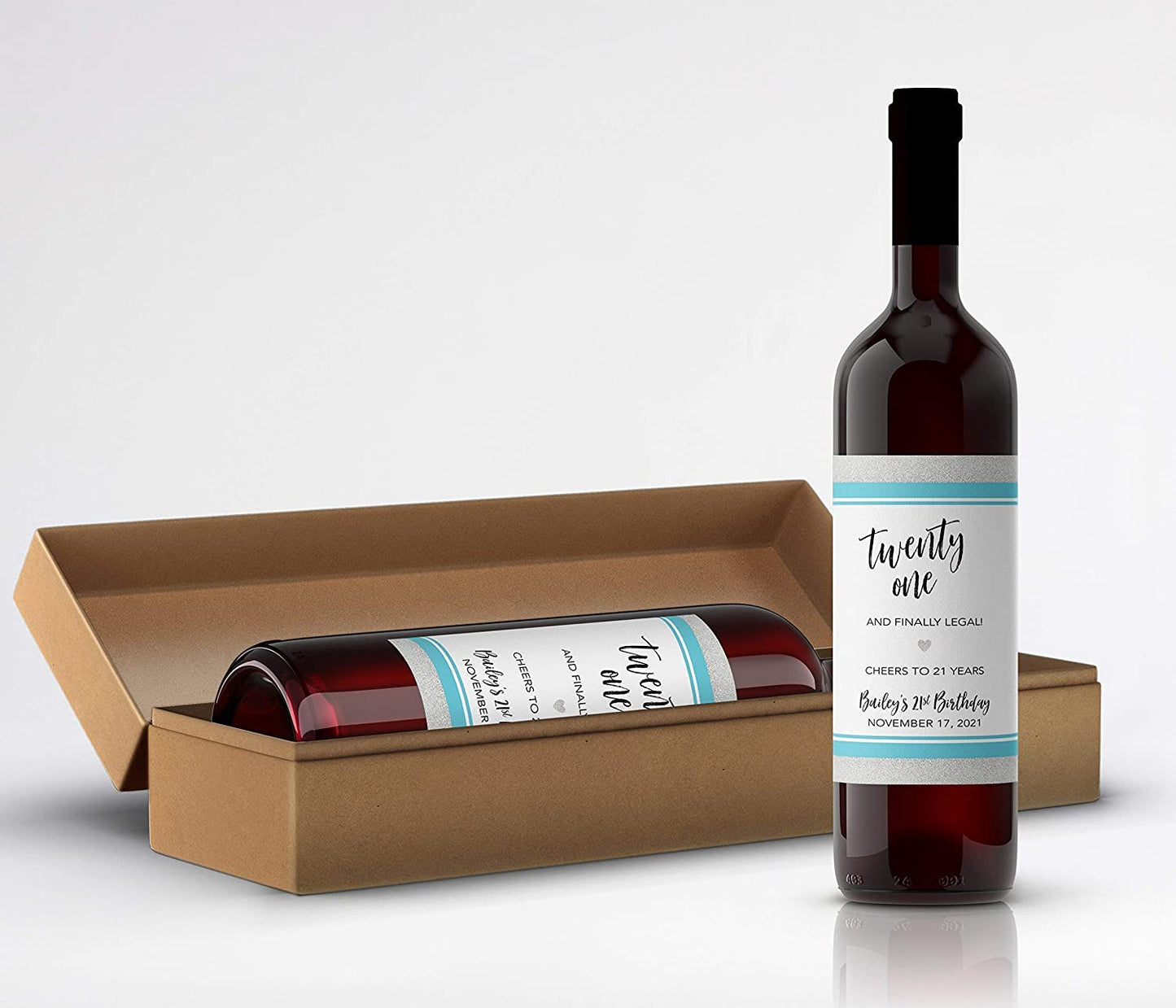 21st Birthday Wine Label • Twenty One and Finally Legal - PERSONALIZED Birthday Labels