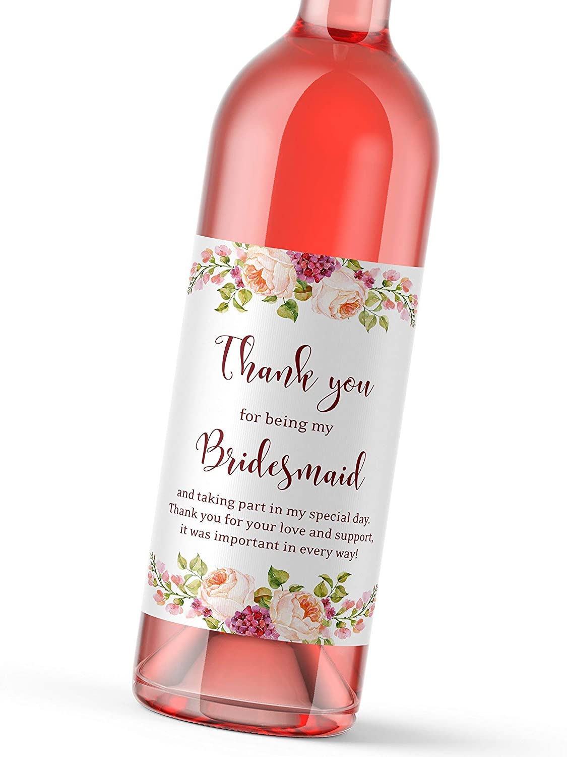 Thank You For Being My Bridesmaid Wine Bottle Labels • Bridesmaid, Maid / Matron of Honor Thank You • SET of 8