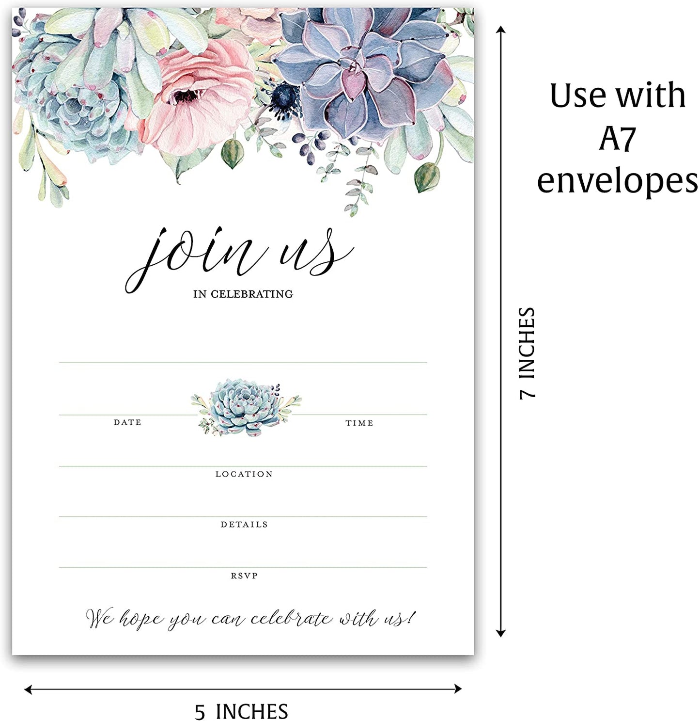Succulents Invitations • Join Us In Celebrating • SET of 25