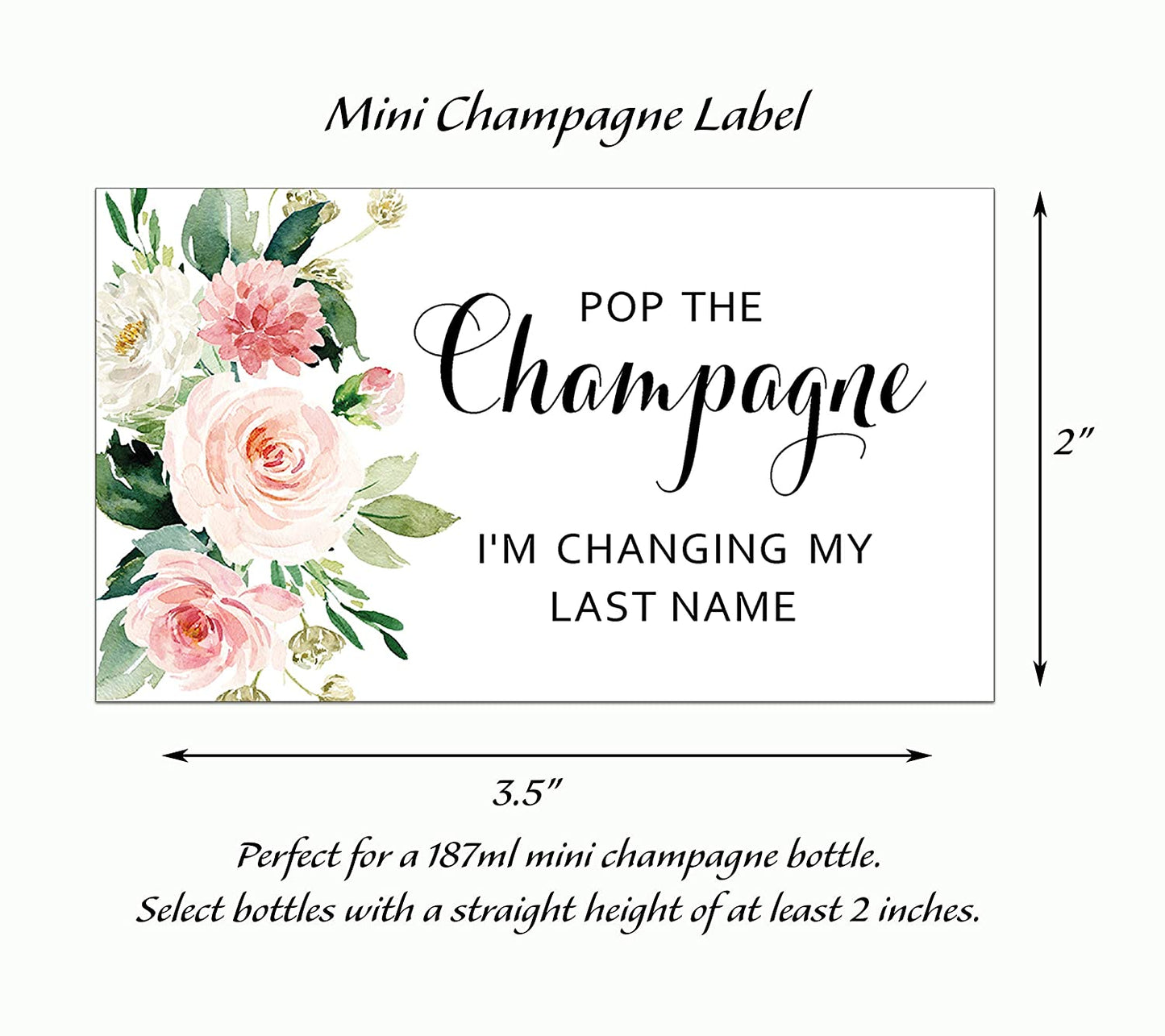 Pop The Champagne • Blush Rose Bachelorette Party, Bridal Shower Mini Champagne Labels • SET of 12