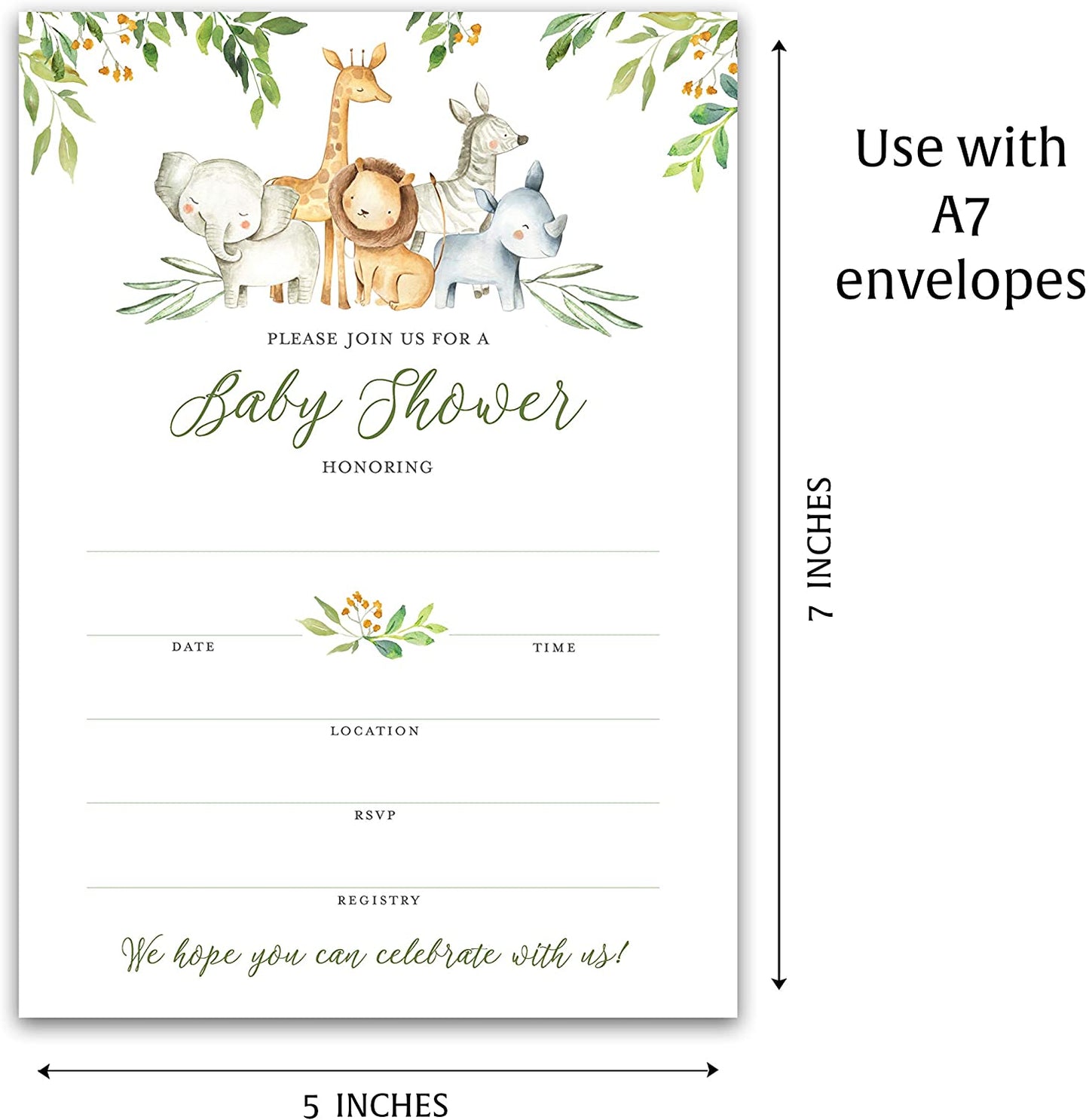 Safari Animals Baby Shower Invitations • SET of 25