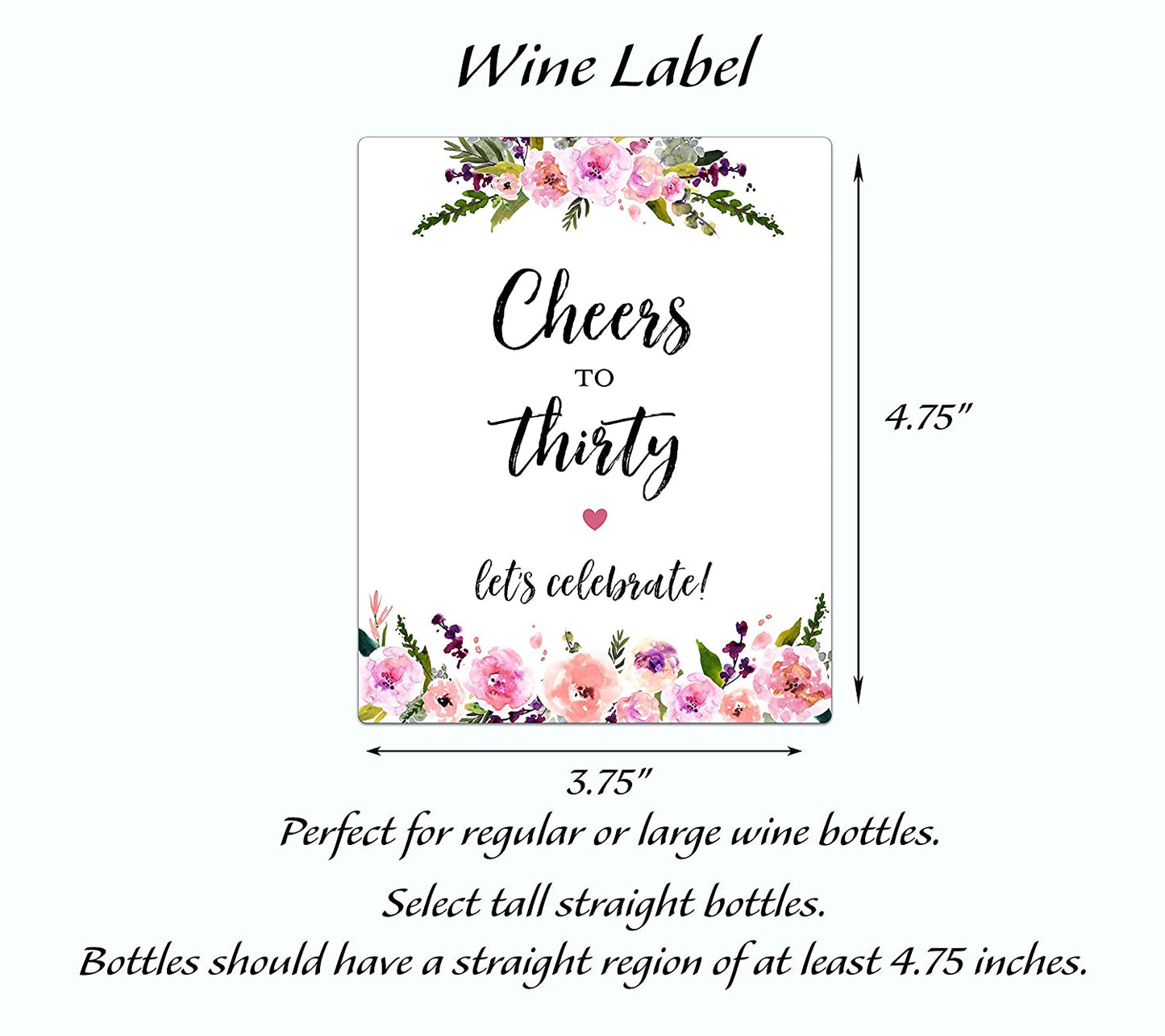 30th Birthday Gift • For Women, 30 and Fabulous • SET of 5 Wine Labels