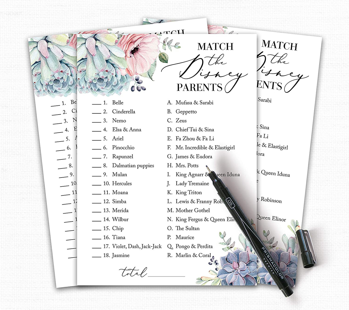 Succulents Baby Shower Game - Disney Parent Match • SET of 25
