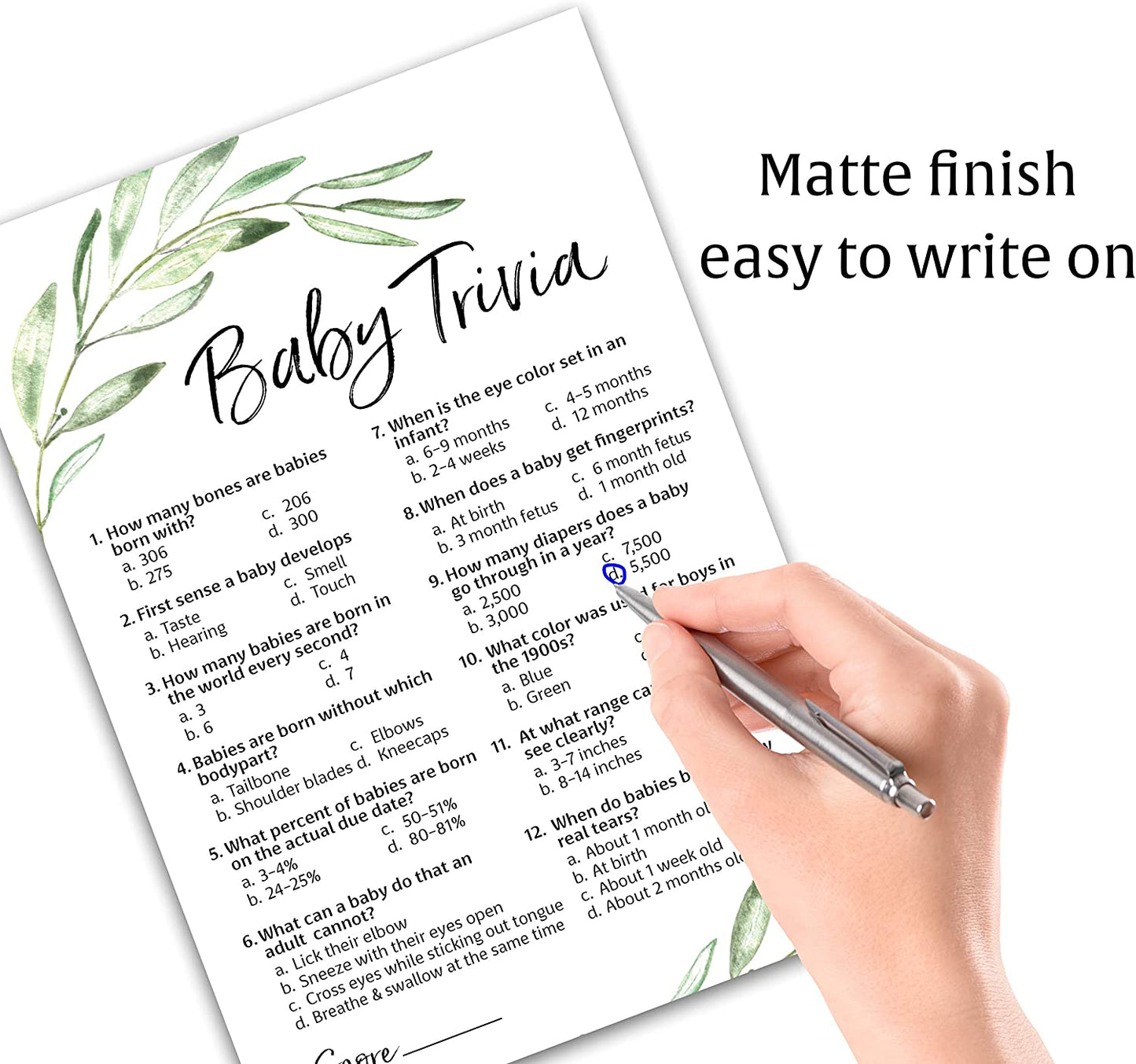 Greenery Baby Shower Game - Baby Trivia • SET of 25