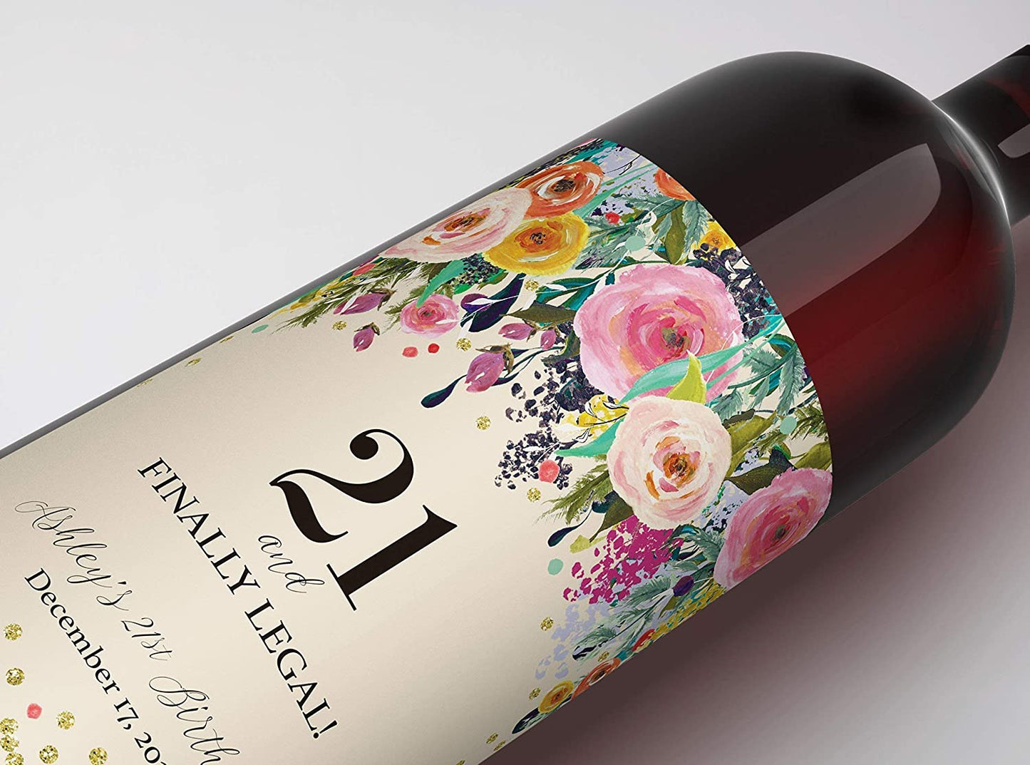 21st Birthday Wine Label • Twenty One and Finally Legal - PERSONALIZED Birthday Labels
