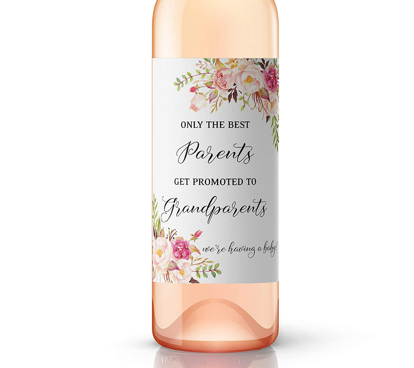 Only The Best Parents Get Promoted To Grandparents • Floral Pregnancy Announcement Wine Labels • SET of 4