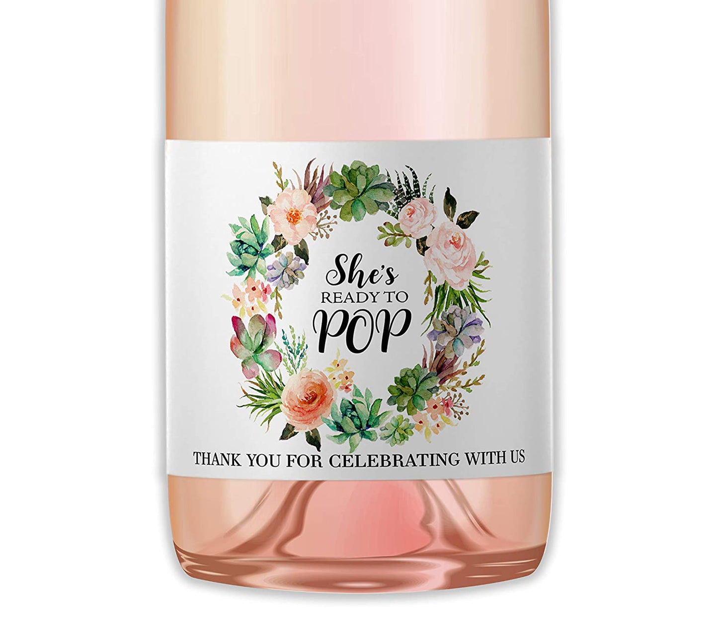 She's Ready To Pop • Succulents Baby Shower Mini Champagne Labels • SET of 18