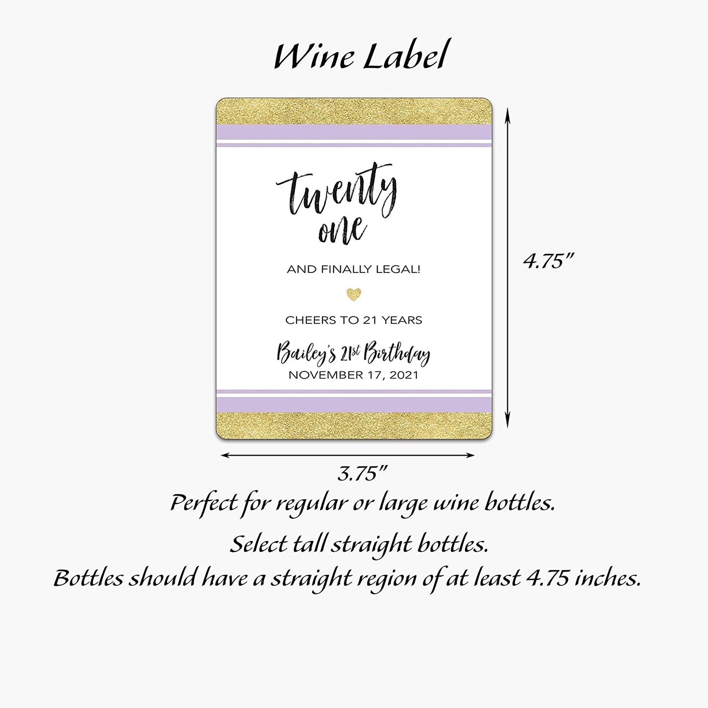 21st Birthday Wine Label • Twenty One and Finally Legal - PERSONALIZED Birthday Labels