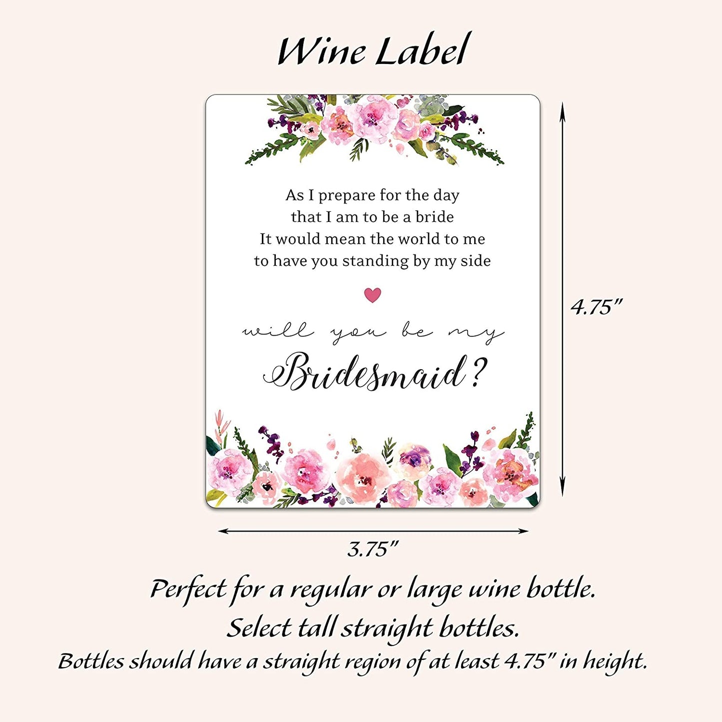 Will You Be My Bridesmaid Wine Bottle Labels • Bridesmaid, Maid / Matron of Honor Thank You • SET of 8