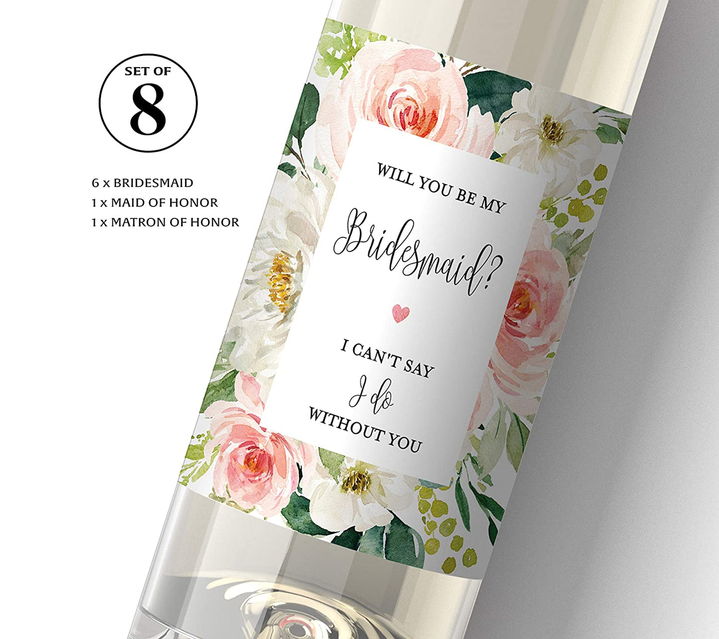 Thank You For Being My Bridesmaid Wine Bottle Labels • Bridesmaid, Maid of Honor, Matron of Honor Thank You • SET of 8