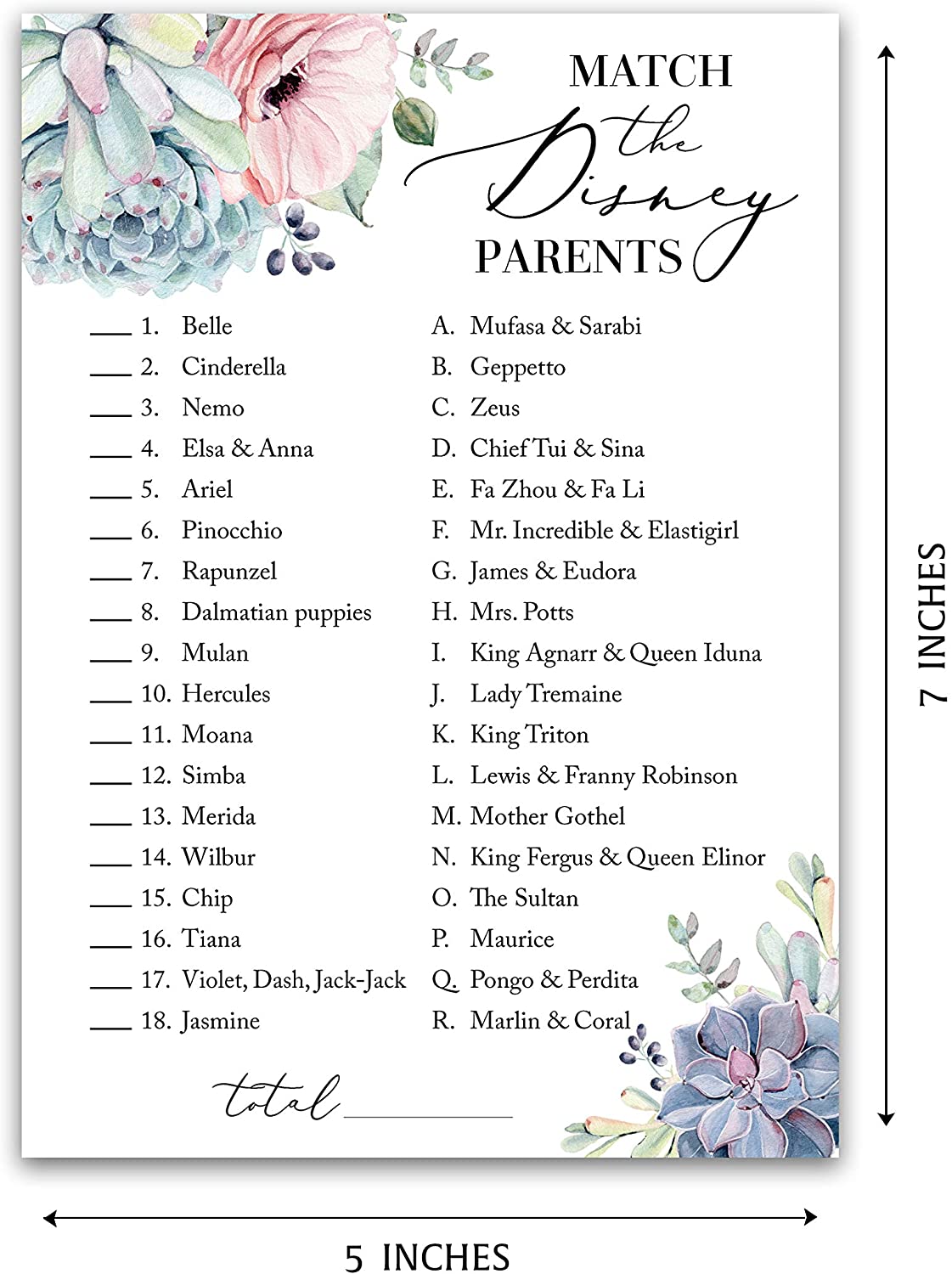 Succulents Baby Shower Game - Disney Parent Match • SET of 25