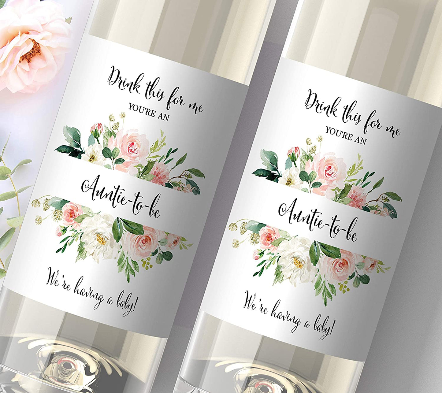 Drink This For Me - You're an Auntie-To-Be Wine Labels • Pregnancy Announcement • SET of 5