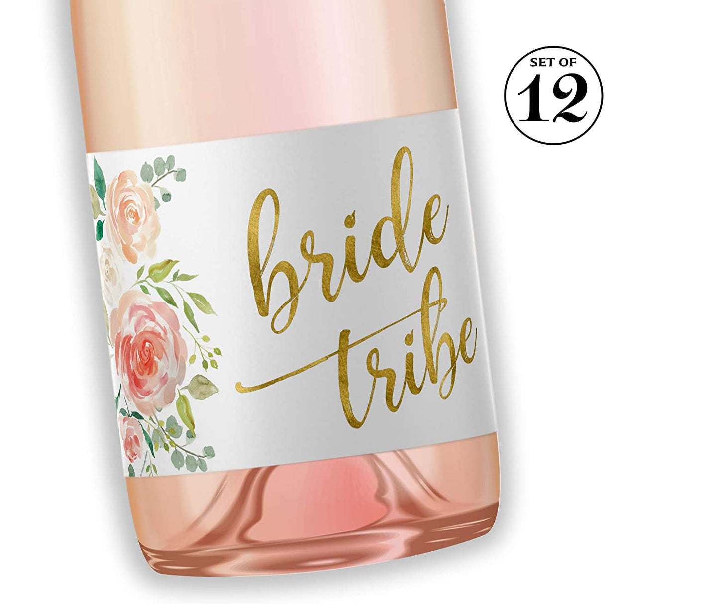 Bride Tribe • Bachelorette Party, Bridal Shower Mini Champagne Labels • SET of 12