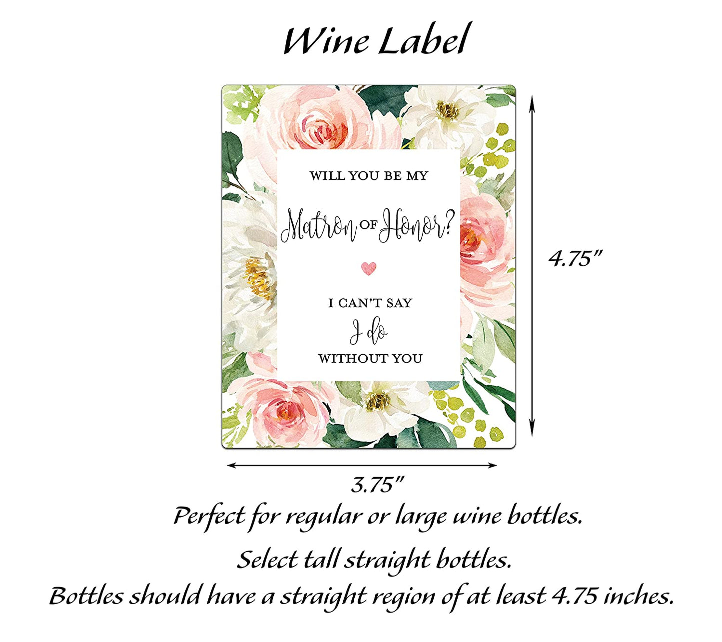 Thank You For Being My Bridesmaid Wine Bottle Labels • Bridesmaid, Maid of Honor, Matron of Honor Thank You • SET of 8