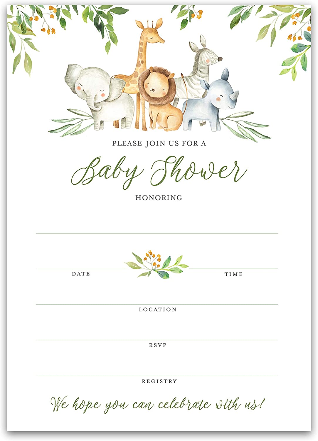 Safari Animals Baby Shower Invitations • SET of 25